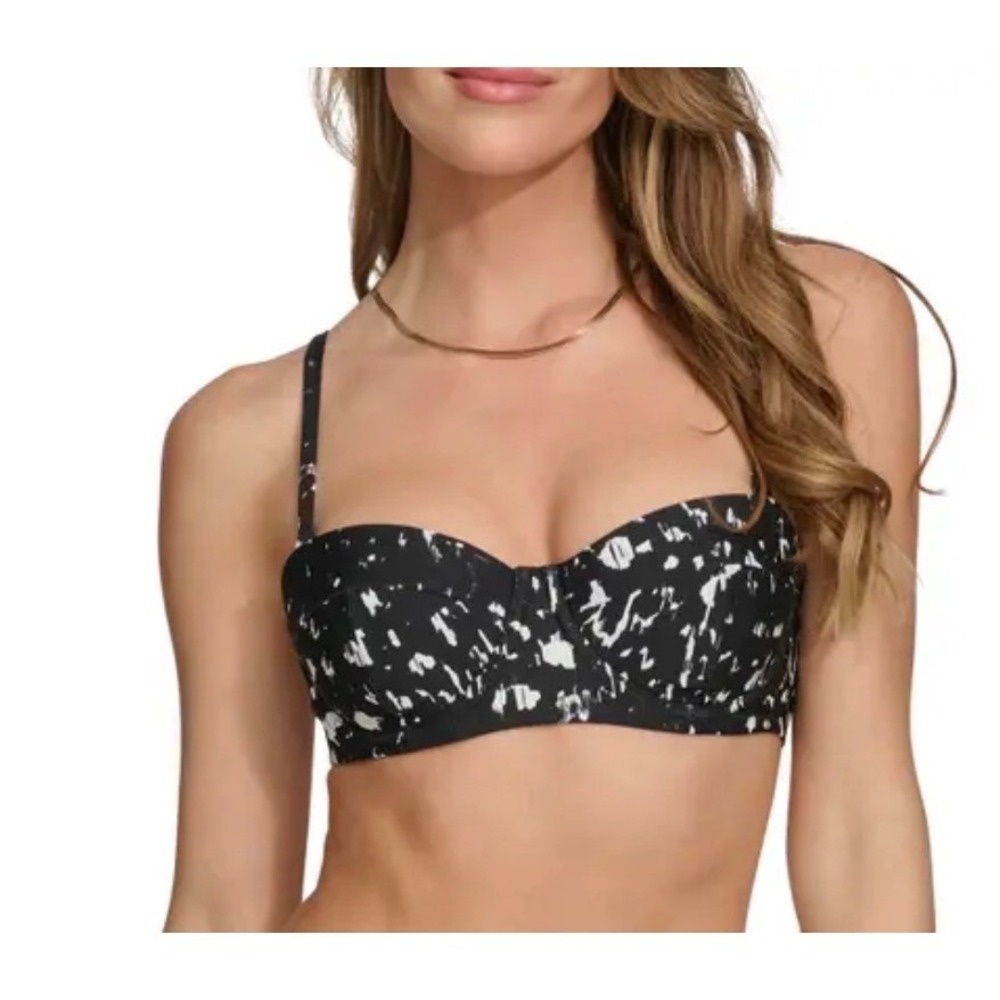 DKNY Black and White Speckled Bikini Top